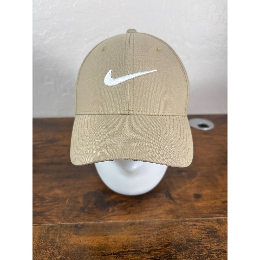 Nike Dri-FIT Club Cap Khaki Tan Baseball Hat White Swoosh Logo L/XL Adjustable